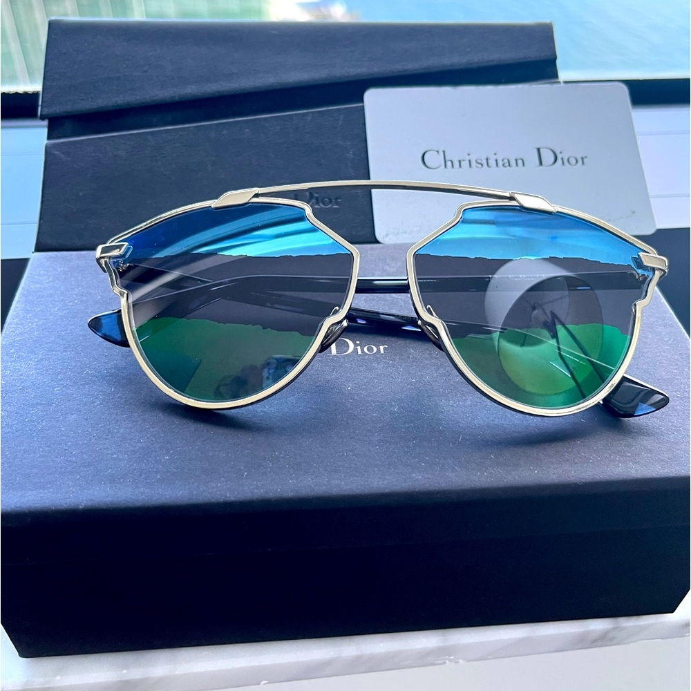 CHRISTIAN DIOR SO REAL Cruise Silver Blue Green Mirrored Sunglasses 59mm